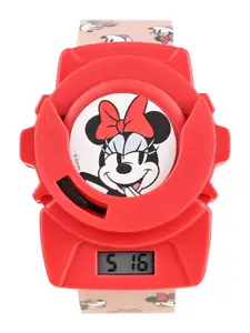 Disney Girls Minnie Printed Dial & White Straps Digital Multi Function Disc Shooter Watch