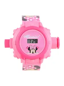 Disney Girls Minnie Pink Printed Dial & Straps Digital Multi Function Projector Watch