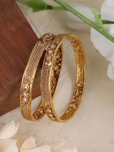 ANIKAS CREATION Set of 2 Gold Plated Toned Kundan Studded Bangles