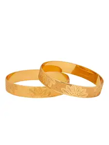 Shining Jewel - By Shivansh Set Of 2 Gold-Plated Flower leaves Design Bangles