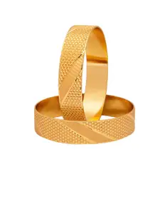 Shining Jewel - By Shivansh Set of 2 Gold-Plated & Toned Textured Bangles
