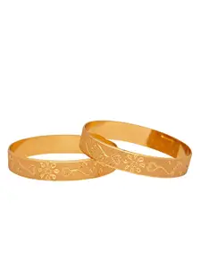 Shining Jewel - By Shivansh Set Of 2 Gold-Plated & Toned Traditional Flower Design Bangles