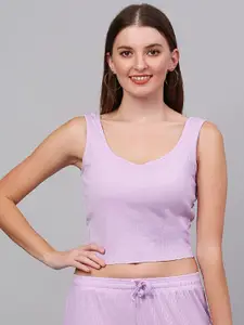 NEUDIS Women Purple Solid Sleeveless Crop Top