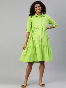 MomToBe Green Maternity Shirt Midi Sustainable Dress