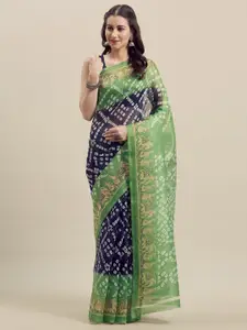 SAADHVI Blue & Green Bandhani Art Silk Saree