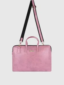 Bagsy Malone Unisex Pink & Black Textured PU Laptop Bag