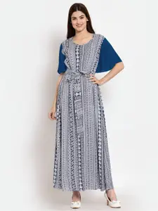 PATRORNA Women Printed Cotton Blend A-Line Maxi Dress