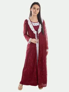 PATRORNA Women Solid Maxi Nightdress With Net Robe