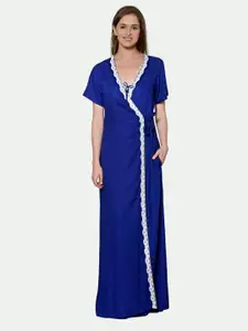 PATRORNA Women Solid Cotton Blend Maxi Nightdress With Robe
