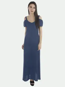 PATRORNA Women Solid Shoulder Cotton Blend Strap Maxi Dress