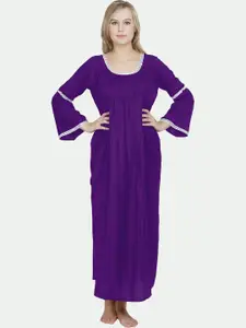 PATRORNA Women Purple Solid Round Neck Maxi Dress