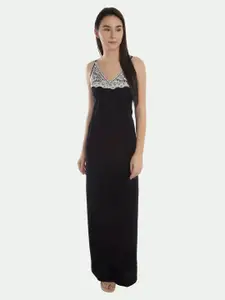 PATRORNA Women Solid Shoulder Strap Maxi Nightdress
