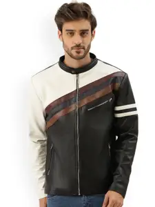 Leather Retail Men Colourblocked Outdoor Biker Jacket