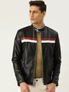 Leather Retail Men Striped Outdoor Biker Jacket