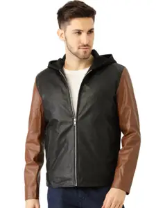 Leather Retail Men Colourblocked Outdoor Biker Jacket