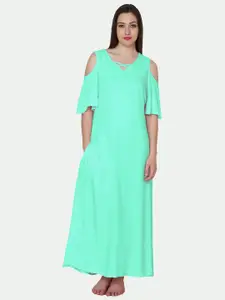 PATRORNA Women Solid V-Neck Cotton Blend Maxi Dress