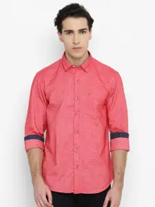 John Players Men Coral Red Trim Fit Solid Casual Shirt