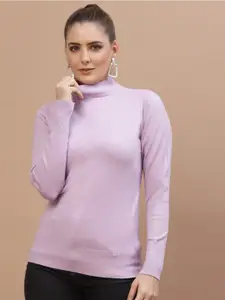 Mafadeny Women Lavender Ribbed Pullover