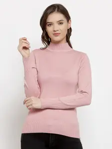 Mafadeny Women Pink Ribbed Pullover