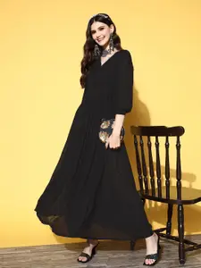 InWeave Women Elegant Black Solid New Neckline Dress