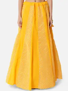 studio rasa Women Yellow Embroidered Flared Maxi Skirt
