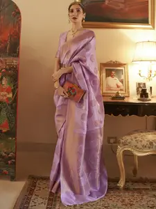 Mitera Purple & Gold-Toned Ethnic Motifs Zari Silk Blend Banarasi Saree