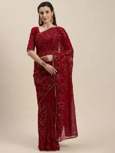 Fab Dadu Floral Embellished Pure Georgette Saree With Blouse Piece