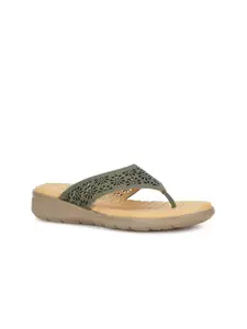 Scholl Women Textured T-Strap Flats with Laser Cuts