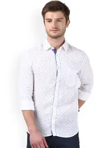 Parx Men White Smart Slim Fit Printed Linen Casual Shirt