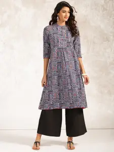 Anouk Women Blue & White Printed A-Line Kurta