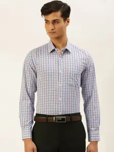 Peter England Men Blue Slim Fit Tartan Checks Opaque Formal Shirt With Chest Pocket