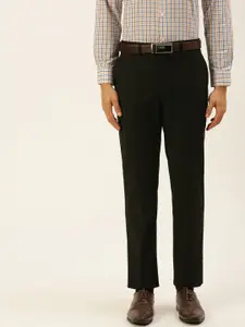 Peter England Men Black Checked Slim Fit Formal Trousers
