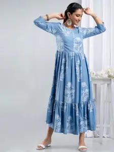SUTI Women Blue & White Floral Maxi Dress