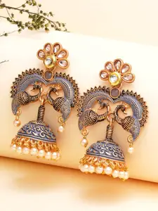 KARATCART Contemporary Designer Peacock Jhumkas Earrings