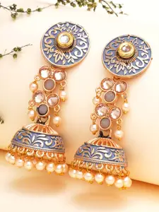 KARATCART Contemporary Pearl Studded Gold-plated Jhumkas Earrings