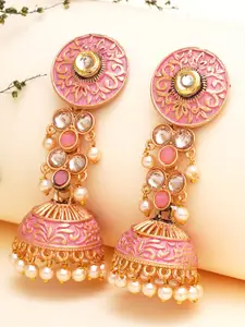 KARATCART Pink Contemporary Jhumkas Earrings