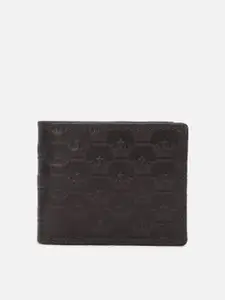 Louis Philippe Men Brown Textured Leather Two Fold Wallet with SD Card Holder