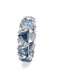 SWAROVSKI Rhodium-Plated Blue Crystal Studded Finger Ring
