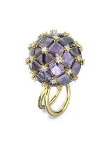 SWAROVSKI Gold-Plated Blue Crystal Studded Finger Ring