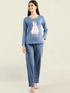 Organzaa Women Printed T-Shirt & Pyjama Night suit