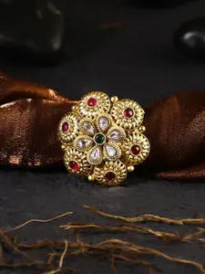 Adwitiya Collection Gold-Plated Stone-Studded Finger Ring