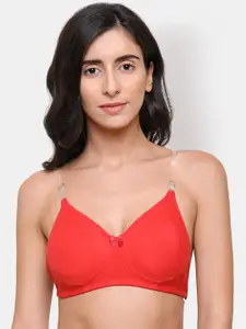 College Girl Non Padded Seamless Transparent Back Strap T-shirt Bra CG-Backless-Red