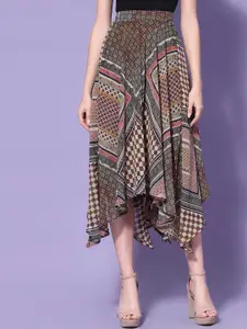 KASSUALLY Women Printed Asymmetric Flared Skirt