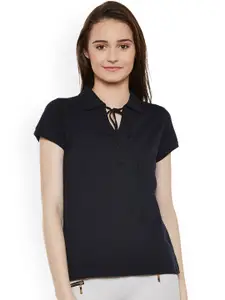 Miss Chase Women Navy Blue Solid Regular Top