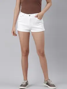 London Rag Women White High-Rise Denim Shorts