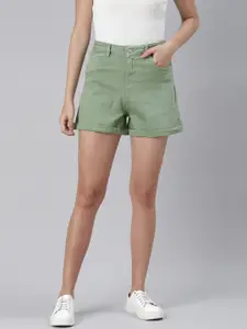 London Rag Women Green Pure Cotton High-Rise Shorts