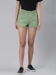 London Rag Women Green Pure Cotton High-Rise Denim Shorts