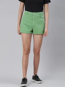 London Rag Women Green Solid Upturn Hem Shorts
