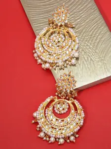 Zaveri Pearls Gold Plated & White Crescent Shaped Chandbalis Earrings