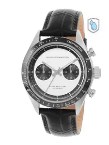 French Connection Men Patterned Dial & Leather Textured Straps Analogue Watch -FCP37BL